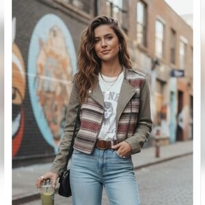 NWOT American Eagle Asymmetrical Southwestern/Aztec Patterned Moto Jacke…